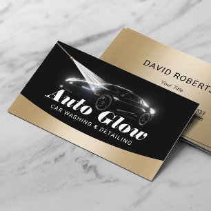 Auto Detailing Modern Black & Gold Car Cleaning Business Card
