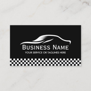 Auto Detailing Modern Chequered Stripe Automotive Business Card