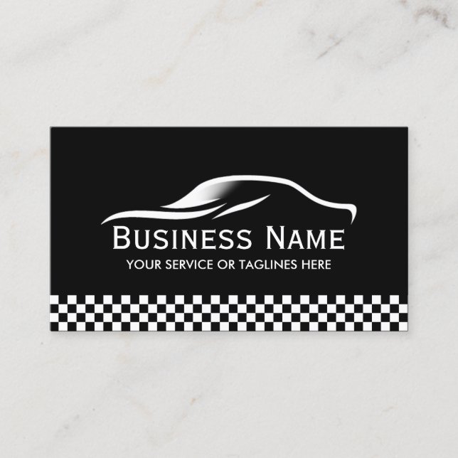 Auto Detailing Modern Chequered Stripe Automotive Business Card (Front)