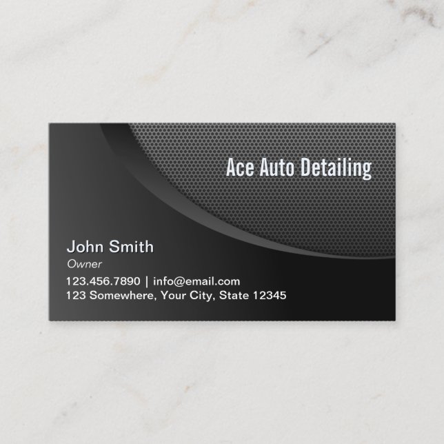 Auto Detailing Modern Metal Automotive Car Business Card (Front)