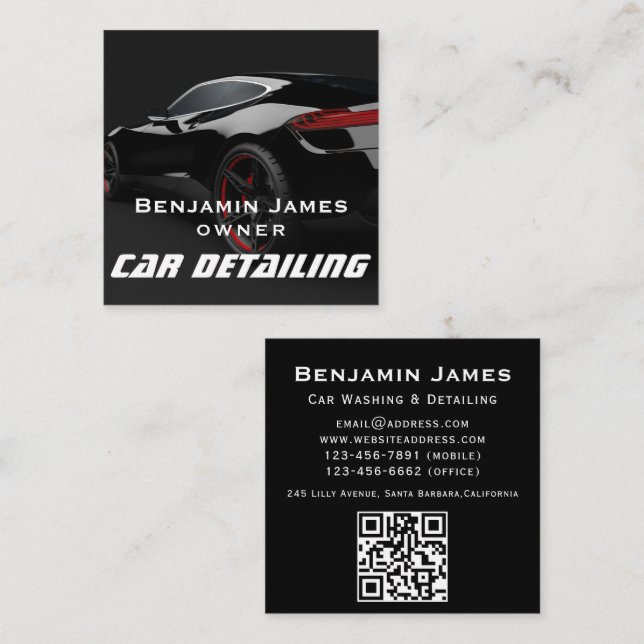  Auto Detailing QR Code Square Business Card (Front/Back)