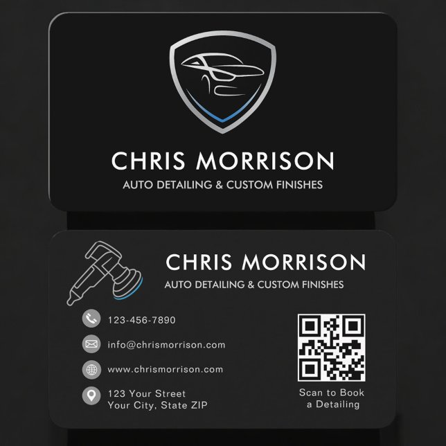 Auto Detailing Services Logo QR Code Business Card (Creator Uploaded)