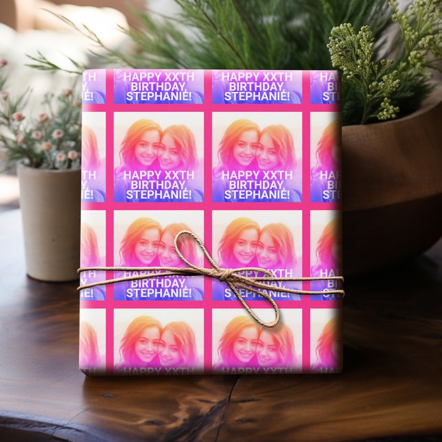 Auto Filter Photo for Funky Bright Custom Birthday Wrapping Paper (Personalized Photo Wrapping Paper)
