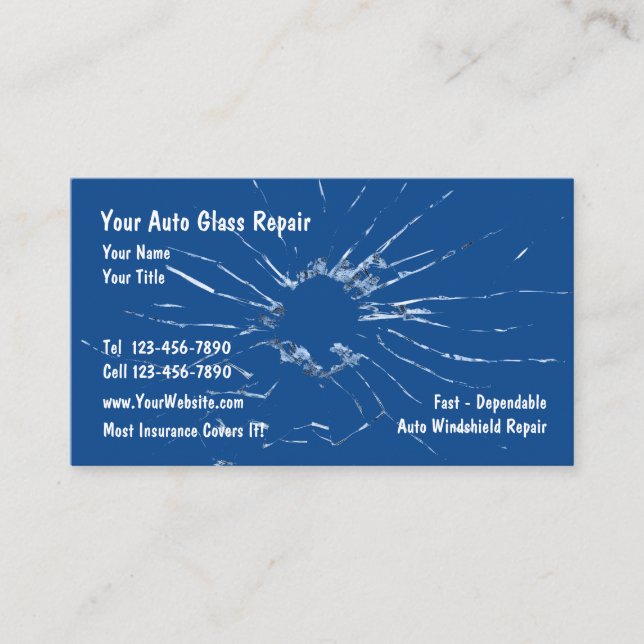 Auto Glass Repair Blue Business Cards (Front)