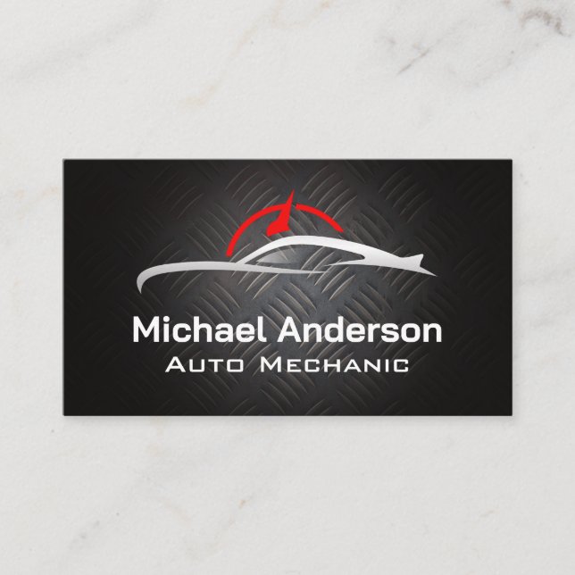 Auto Logo | Car Services | Steel Metallic Business Card (Front)