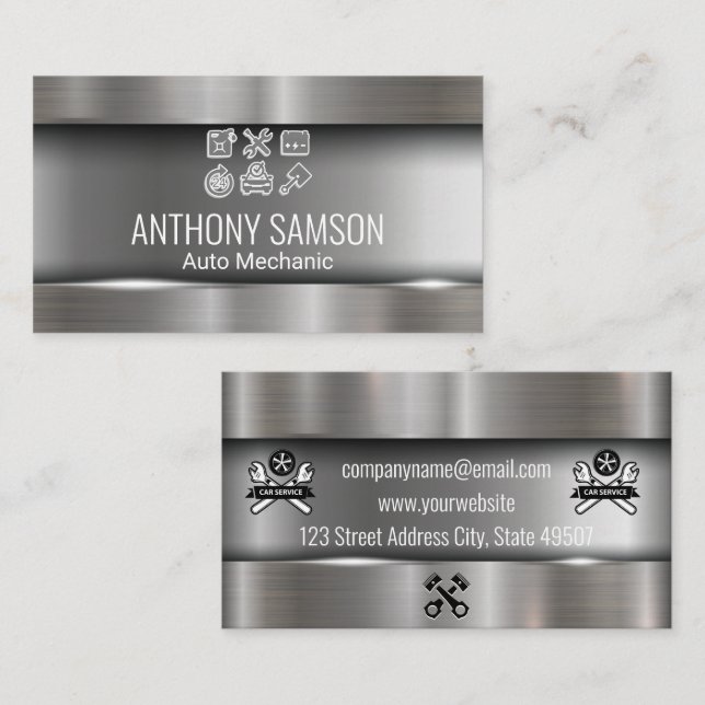 Auto Logo Icons | Mechanic Car Repair Business Card (Front/Back)