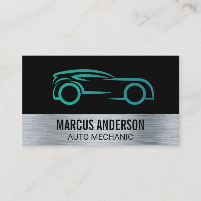 Auto Logo | Metallic Brushed Background Business Card (Front)