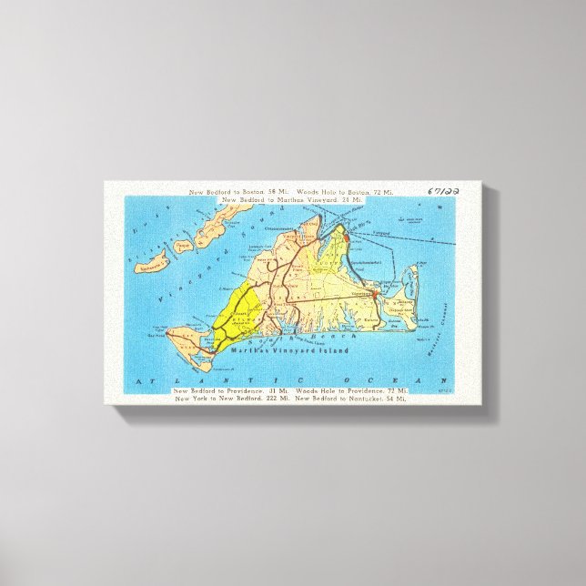 Auto Map of Martha's Vineyard MA Canvas Print (Front)