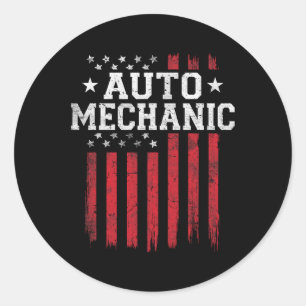 Auto Mechanic American Flag USA Patriot Patriotic Classic Round Sticker