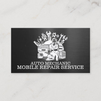 Auto Mechanic Automotive Repair Metal Black Business Card