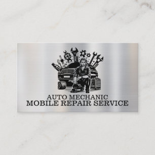 Auto Mechanic Automotive Repair Metal Contact Business Card