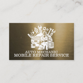Auto Mechanic Automotive Repair Metal Gold Business Card