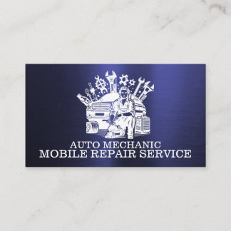 Auto Mechanic Automotive Repair Metal Green Business Card