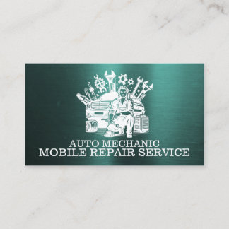 Auto Mechanic Automotive Repair Metal Green Business Card