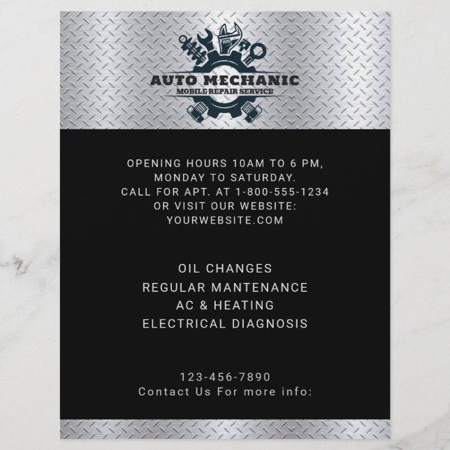 Auto Mechanic Automotive Repair Service  Flyer (Front)