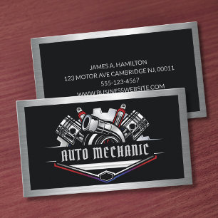 Auto Mechanic Automotive Repair Service Metal  Business Card