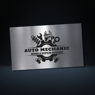 Auto Mechanic Automotive Repair Service Metal  Business Card