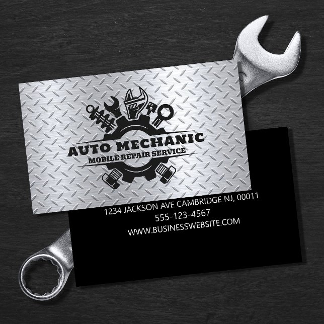 Auto Mechanic Automotive Repair Service Metal  Business Card (Creator Uploaded)