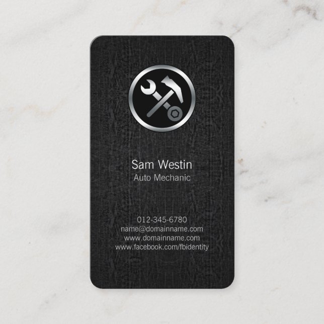 Auto Mechanic Car Tools Black Grunge BusinessCard Business Card (Front)