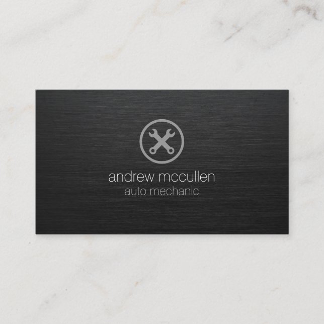 Auto Mechanic Car Tools Icon Dark Brushed Metal Business Card (Front)