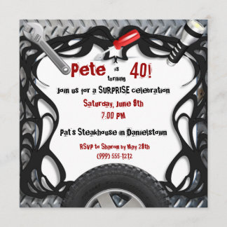 Auto Mechanic Custom Birthday Invitations