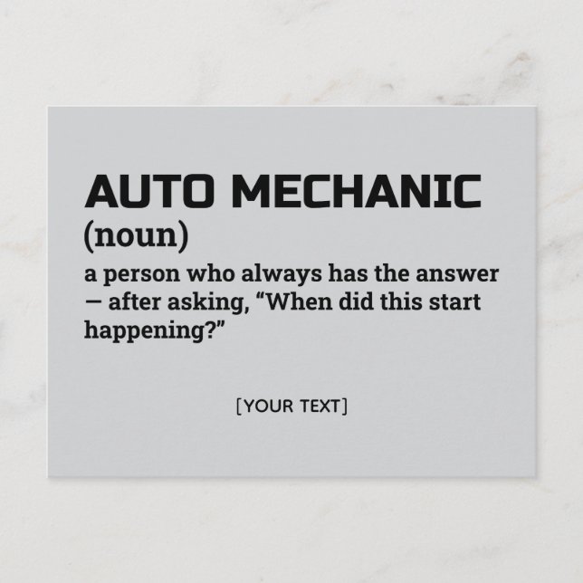 Auto Mechanic Definition – Office Humour Postcard (Front)