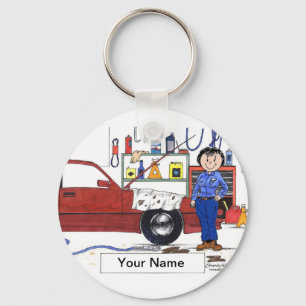 Auto Mechanic  Female Cartoon by PrintedPerfection Key Ring