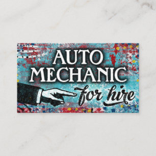 Auto Mechanic For Hire Business Cards - Blue Red