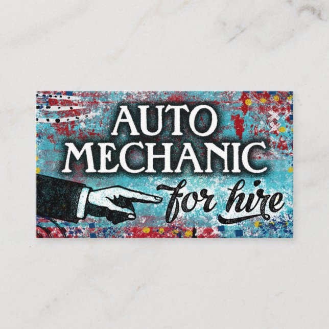 Auto Mechanic For Hire Business Cards - Blue Red (Front)