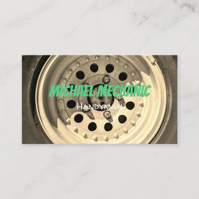 Auto Mechanic Grunge Tire Photo Business Card  (Front)