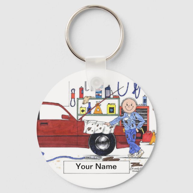Auto Mechanic - Male Cartoon by PrintedPerfection Key Ring (Front)