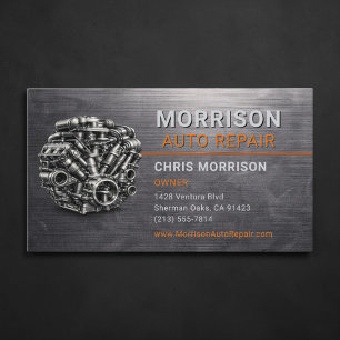 Auto Mechanic Repair Motor Metallic Business Card
