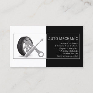 Auto Mechanic Service Black White Card