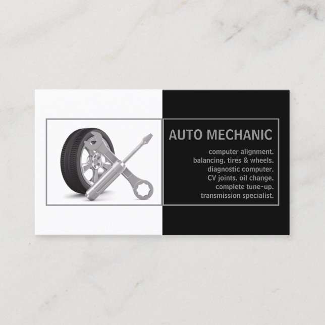 Auto Mechanic Service Black White Card (Front)