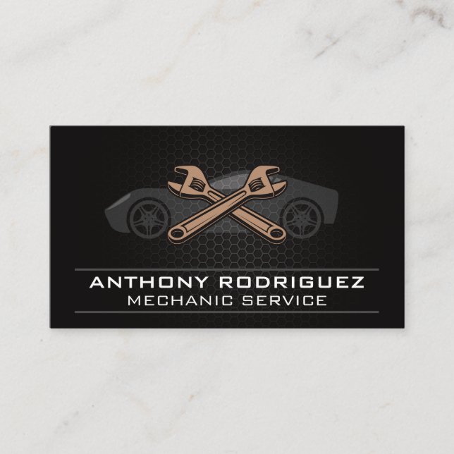Auto Mechanic | Sports Car Wrenches Icon Business Card (Front)