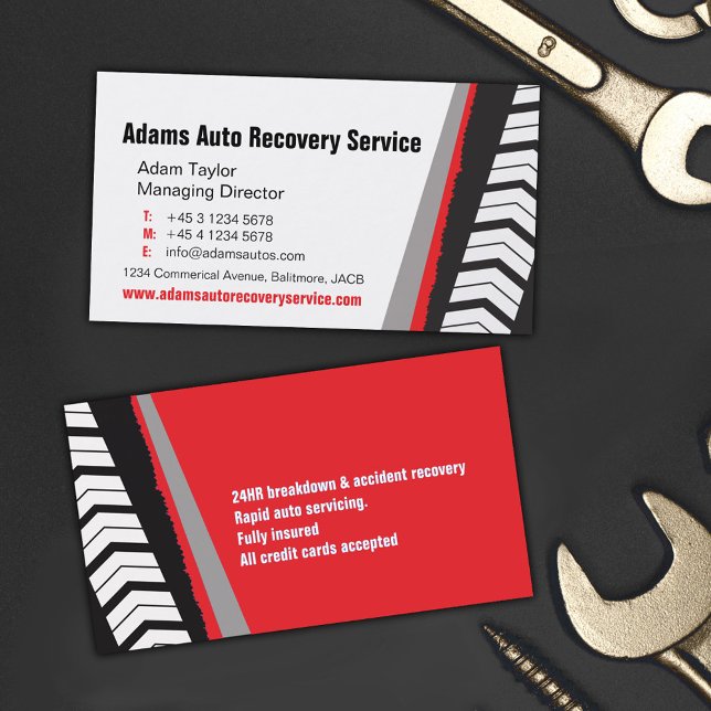 Auto motor service tracks red business card (Creator Uploaded)