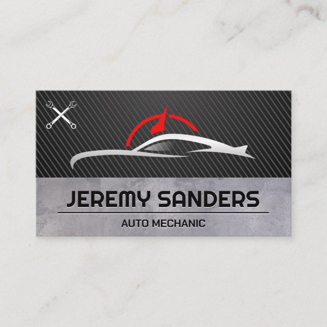Auto Parts Logo | Wrench | Carbon Fibre  Business Card (Front)