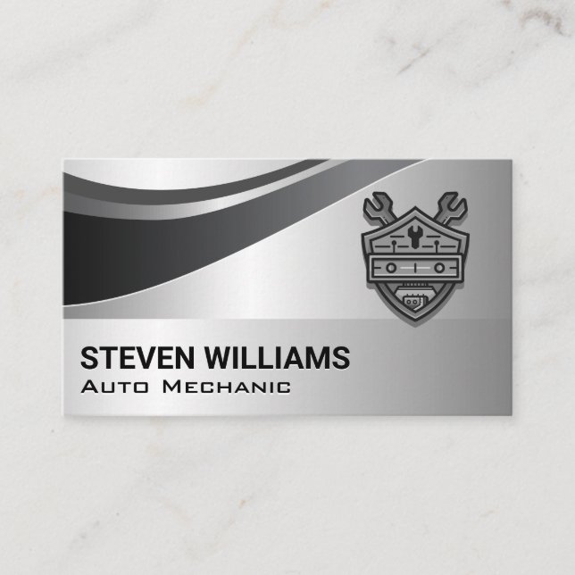 Auto Parts | Repair Services | Metallic Background Business Card (Front)