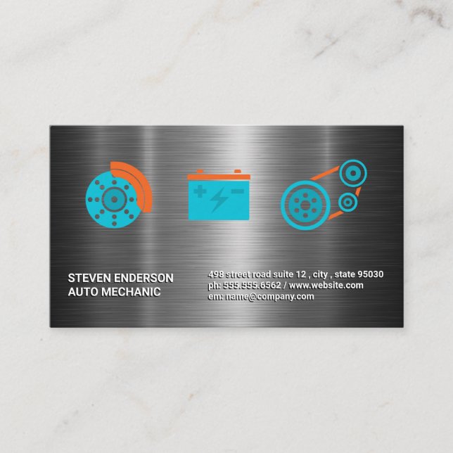 Auto Parts Services | Metallic Industrial Business Card (Front)