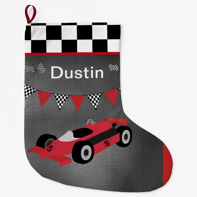 Auto Racing and Chequered Large Christmas Stocking (Front)