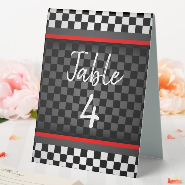 Auto Racing Chequered Design Tent Table Sign (In SItu (Wedding))