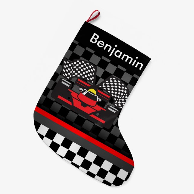 Auto Racing Design Large Christmas Stocking (Front (Hanging))