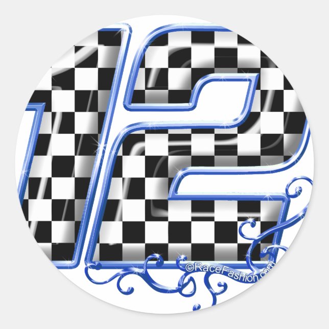 auto racing number 12 blue classic round sticker (Front)