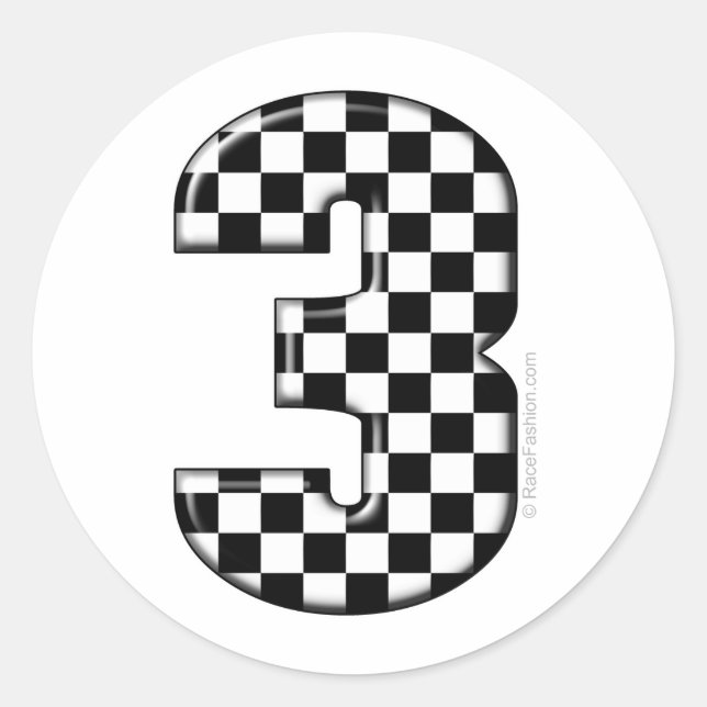 auto racing number 3 classic round sticker (Front)