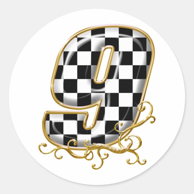 auto racing number 9 classic round sticker (Front)