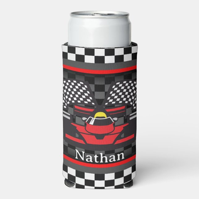 Auto Racing Race Car Design Seltzer Can Cooler (Seltzer Front)
