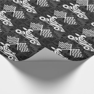 Auto Racing Sports Theme Black and White Wrapping Paper