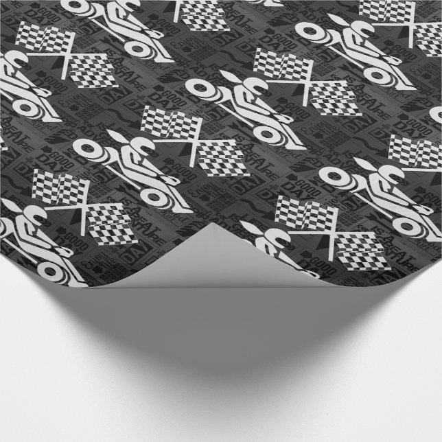 Auto Racing Sports Theme Black and White Wrapping Paper (Corner)