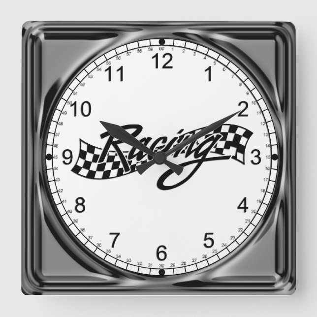 Auto Racing Square Wall Clock (Front)