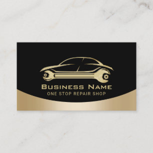 Auto Repair Automotive Modern Black Gold Mechanic Business Card
